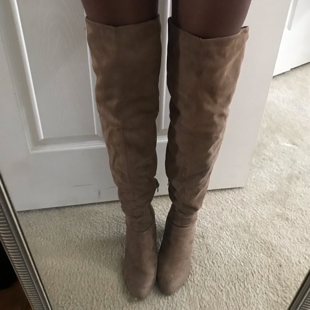Suede Tan knee high heels